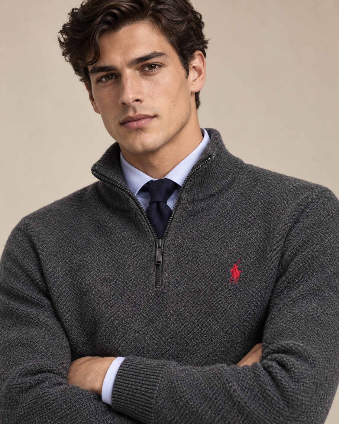 Mesh-Knit Cotton Quarter-Zip Jumper