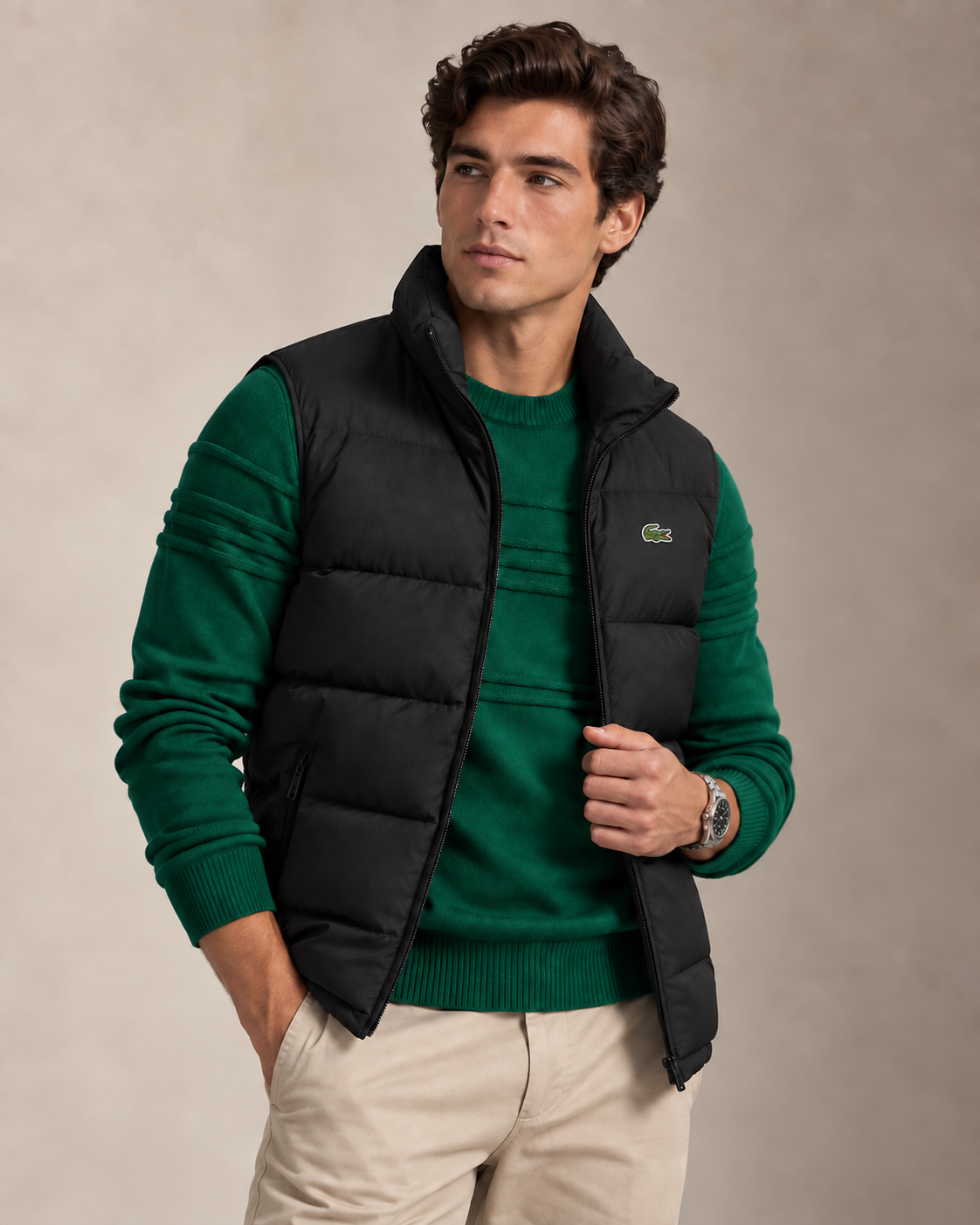 Textured Cotton Sweater & Vest Set