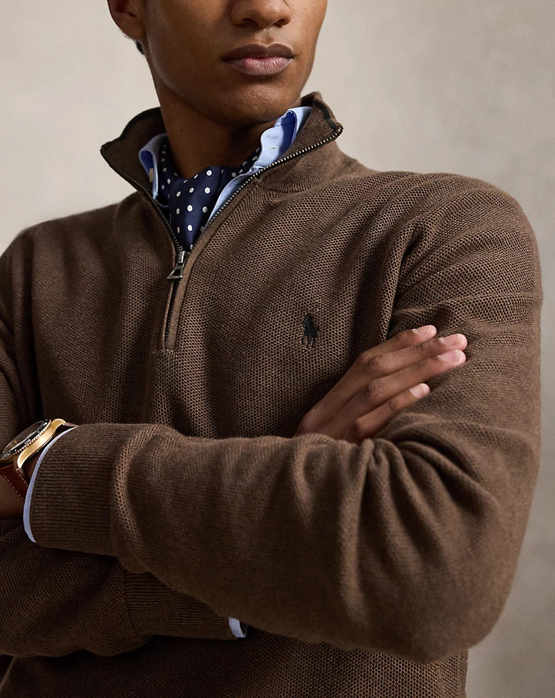 Mesh-Knit Cotton Quarter-Zip Jumper