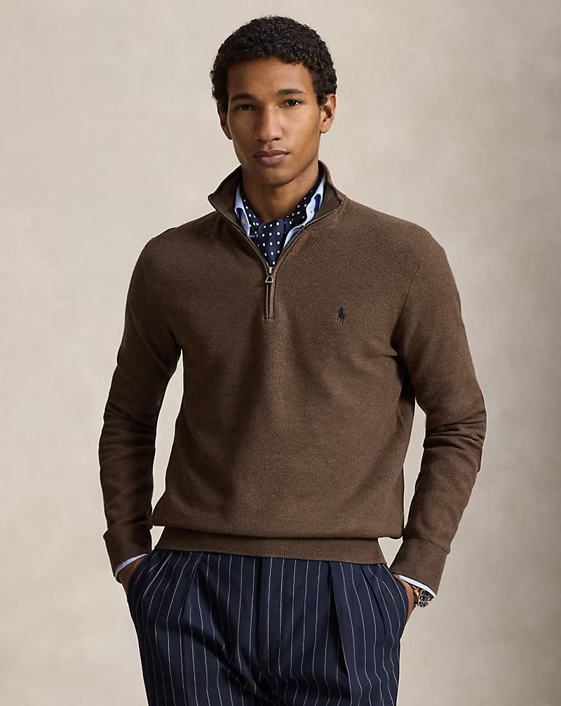 Mesh-Knit Cotton Quarter-Zip Jumper