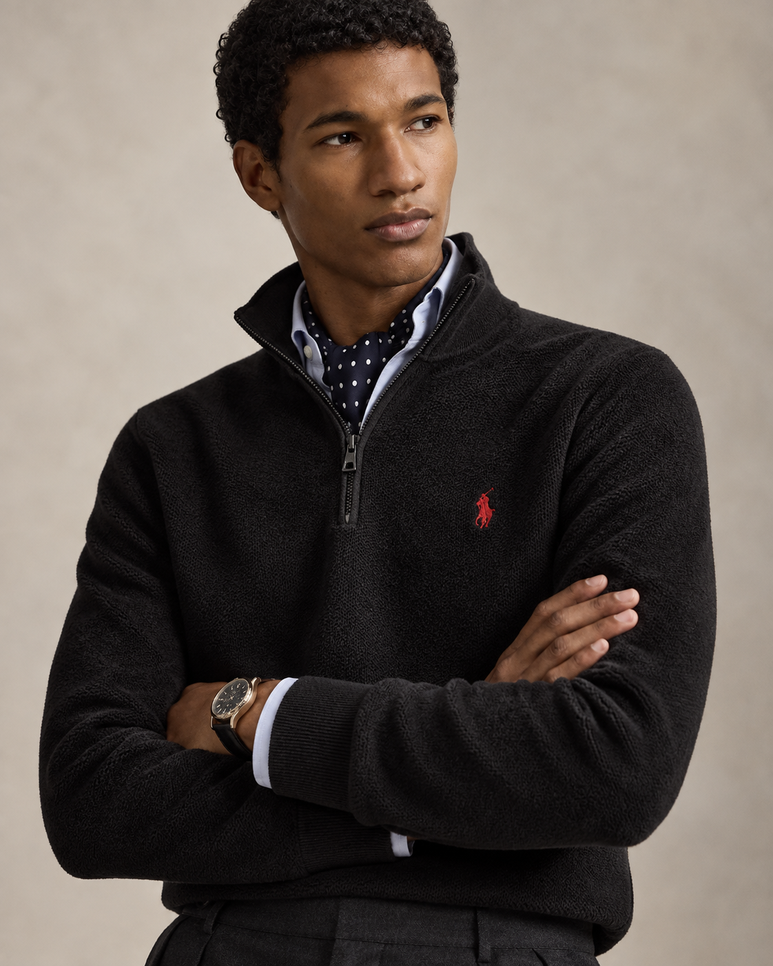Mesh-Knit Cotton Quarter-Zip Jumper — men's quarter-zip jumpers, back view