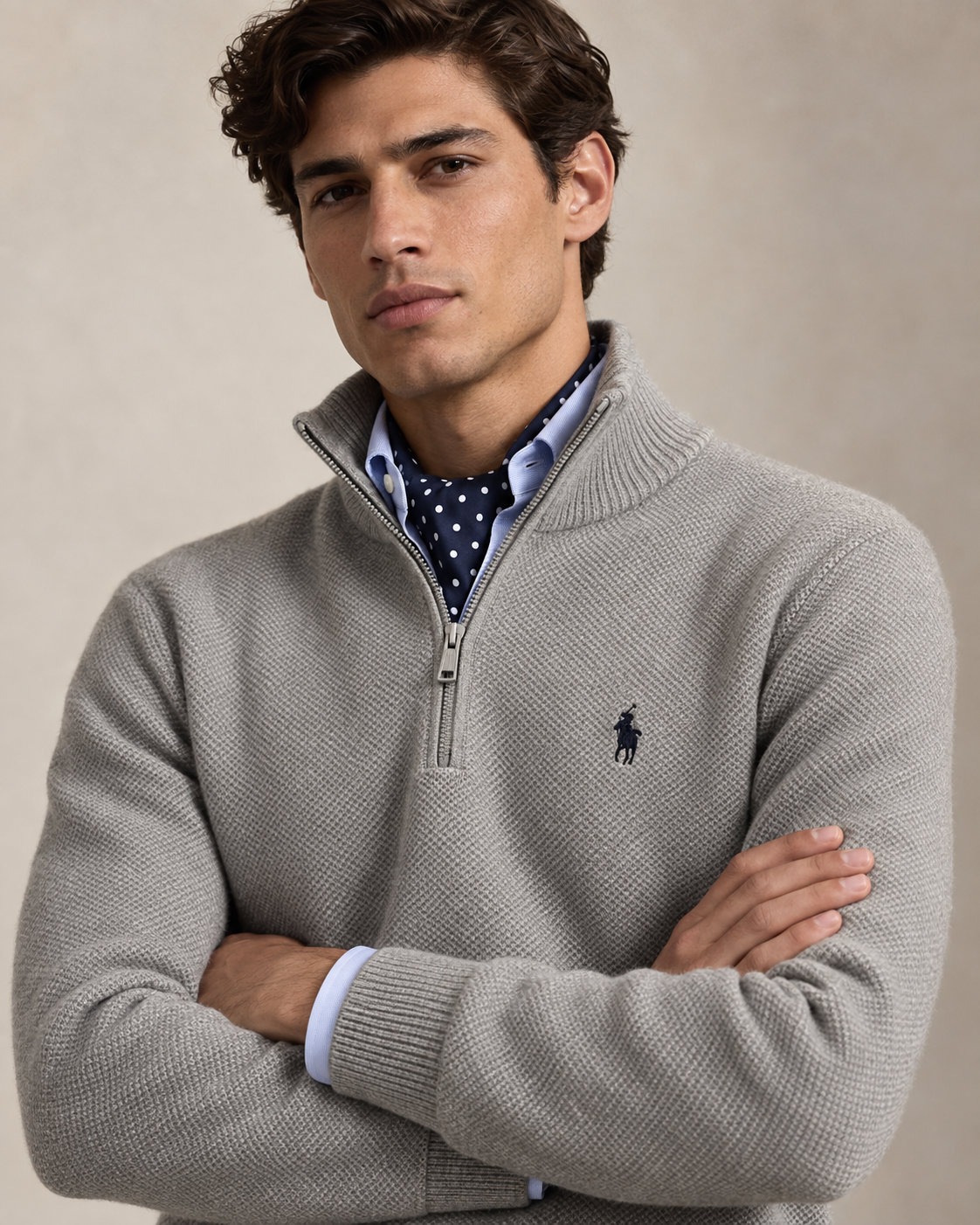 Mesh-Knit Cotton Quarter-Zip Jumper — men's quarter-zip jumpers, close-up