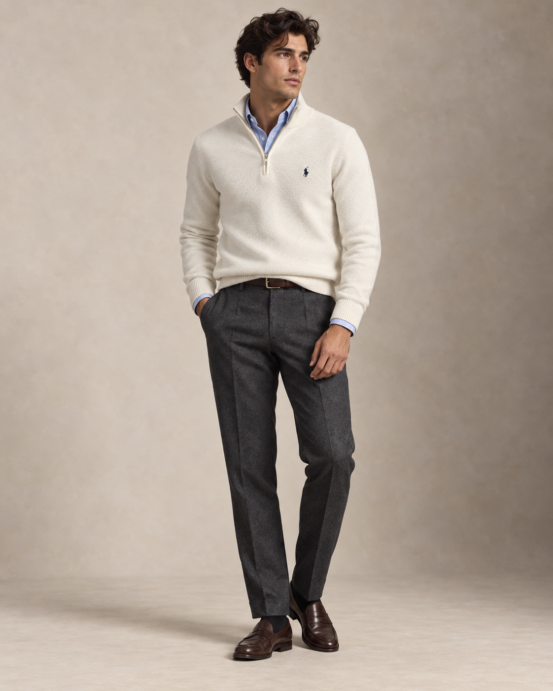 Mesh-Knit Cotton Quarter-Zip Jumper — men's quarter-zip jumpers, close-up