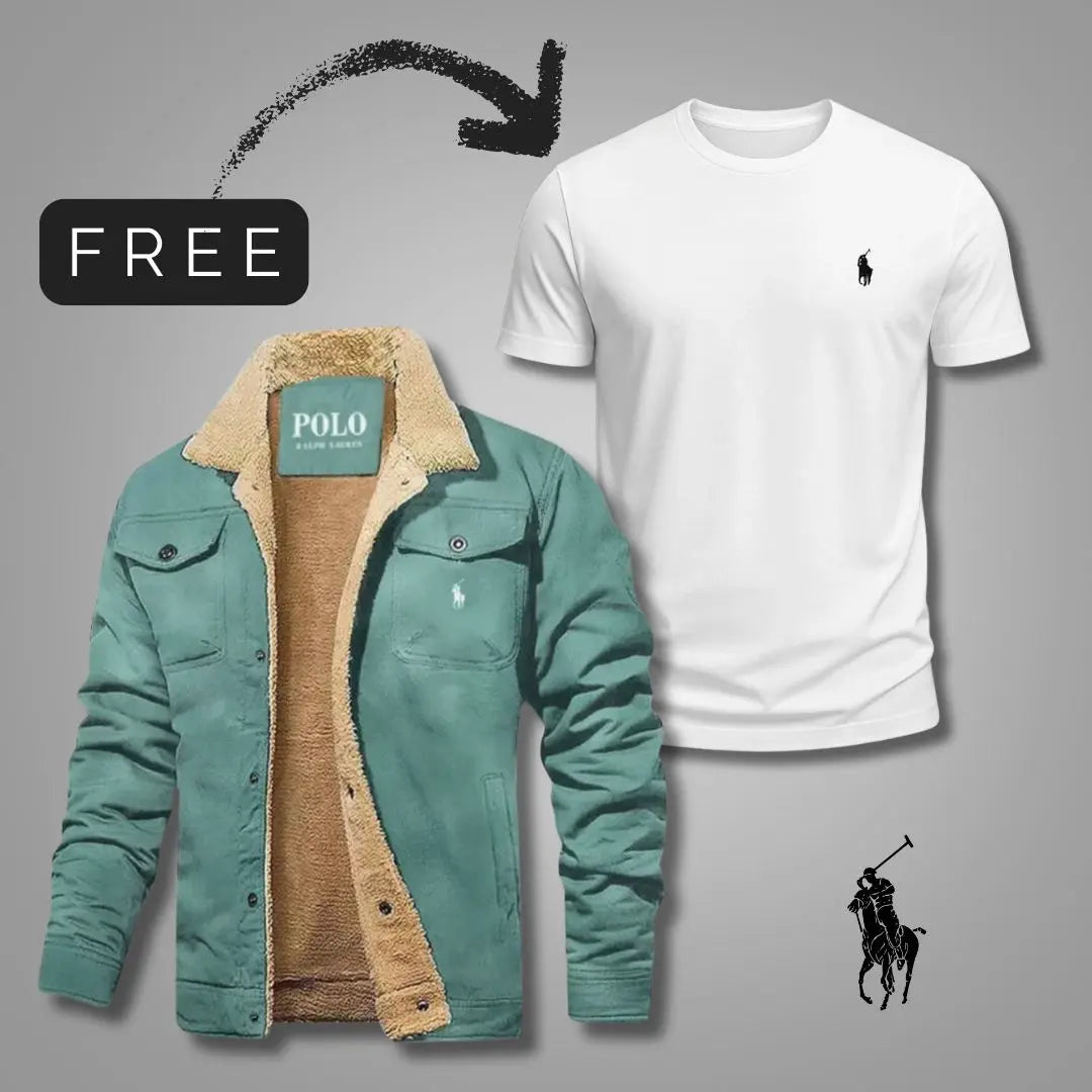 Sherpa-Lined Jacket & T-Shirt Set — men's sets in green, front view