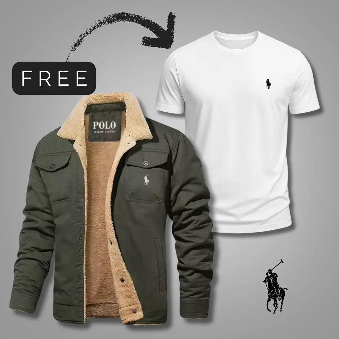 Sherpa-Lined Jacket & T-Shirt Set — men's sets in olive, front view