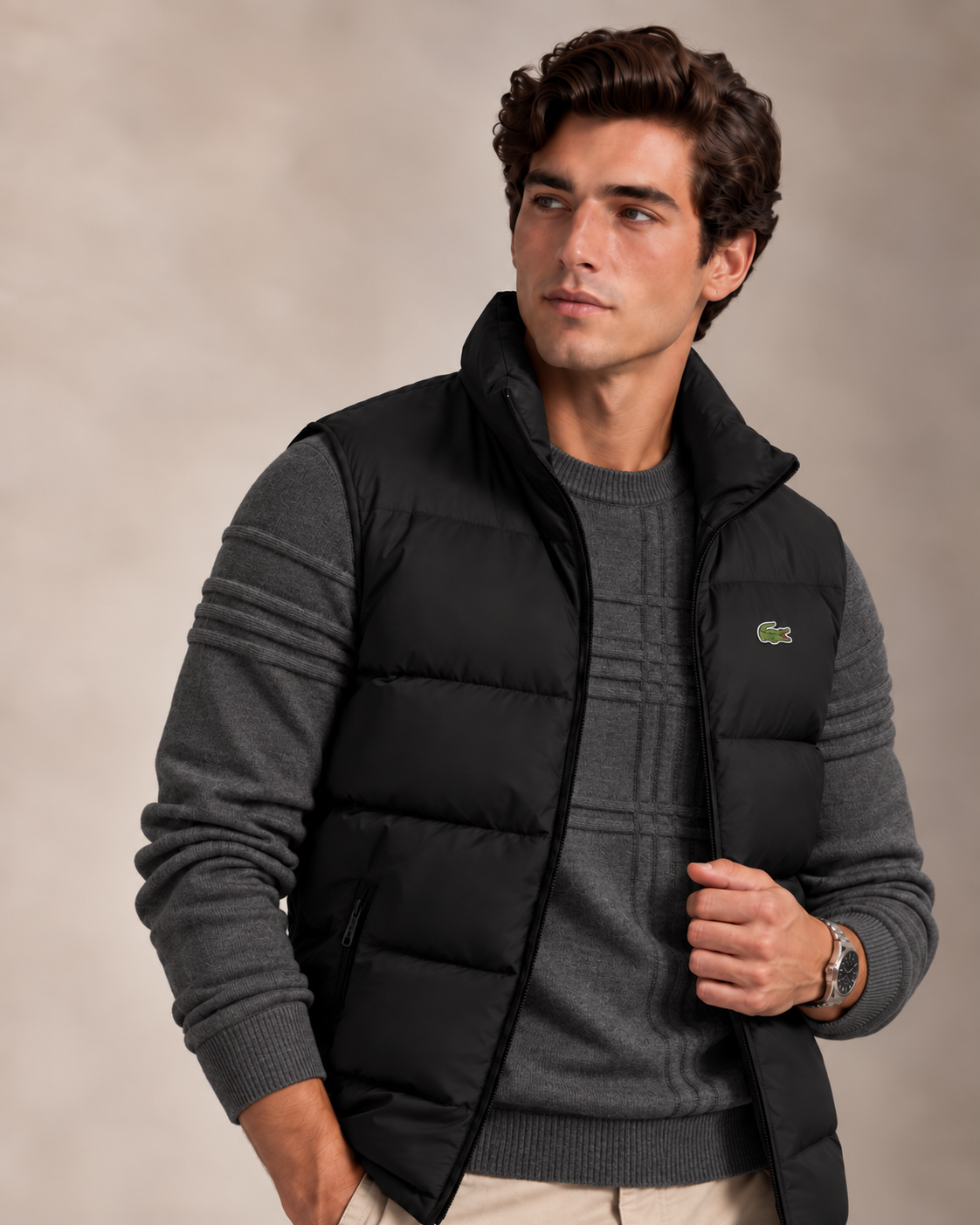 Ensemble pull & gilet en coton texturé