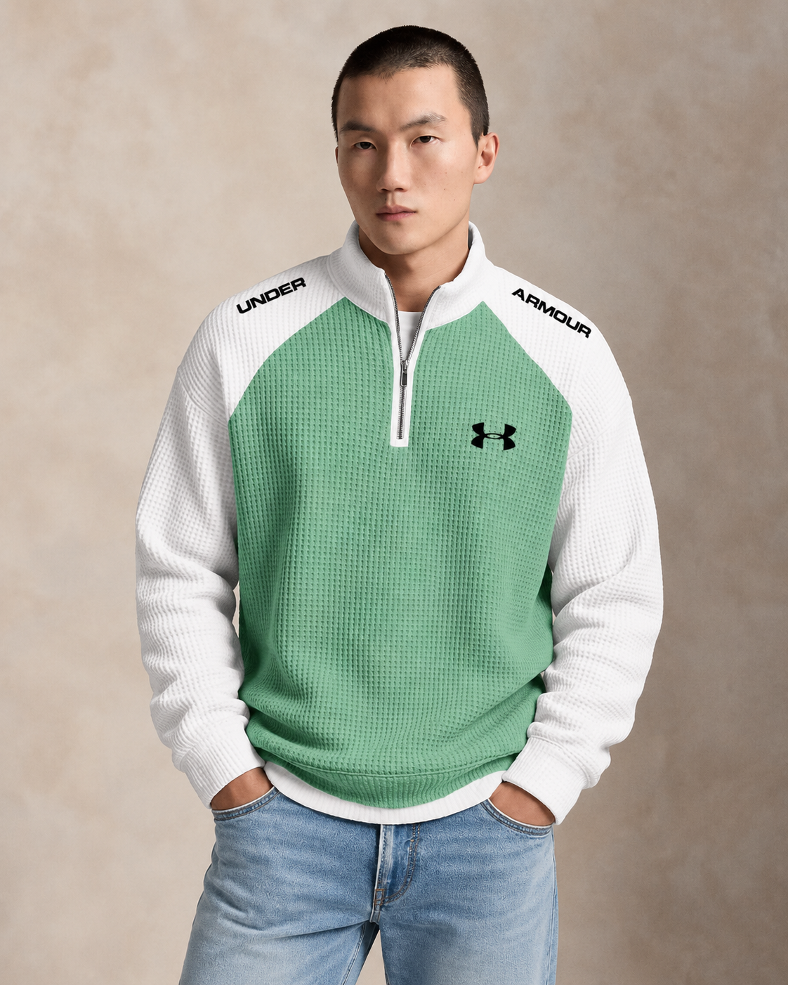 Textured Performance Quarter-Zip Jumper — men's quarter-zip jumpers, side view