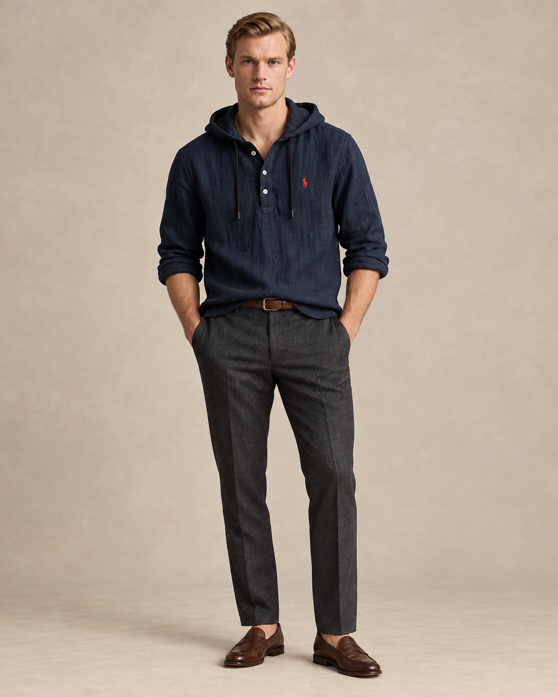 Linen-Blend Hooded Shirt