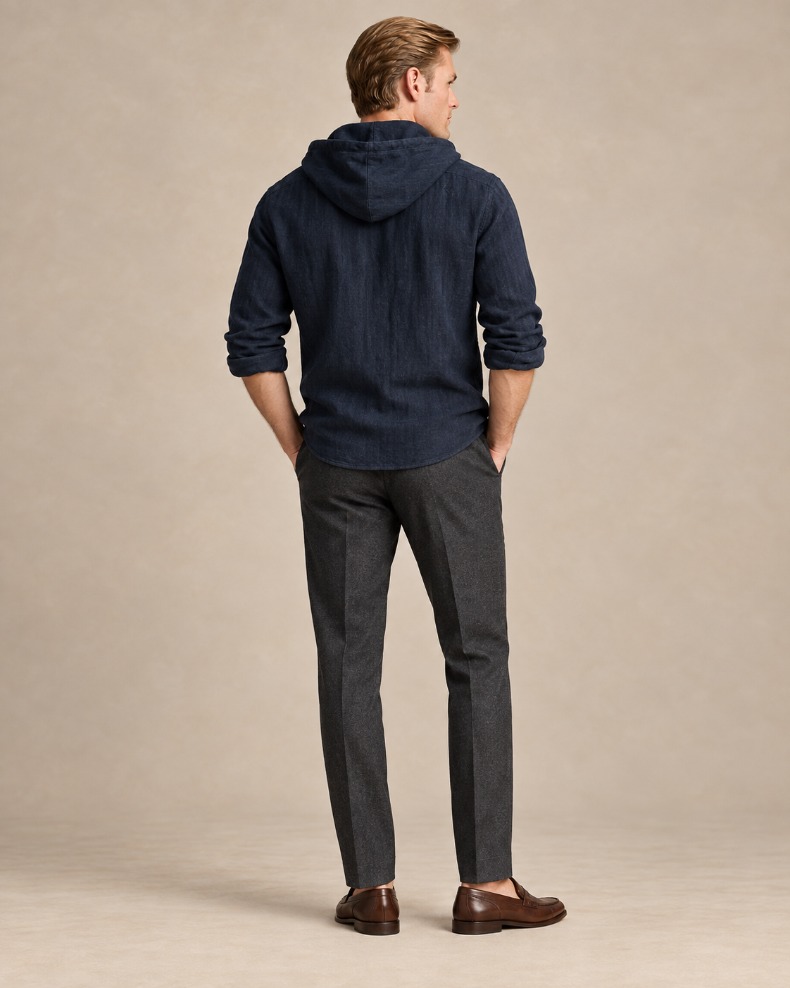 Linen-Blend Hooded Shirt