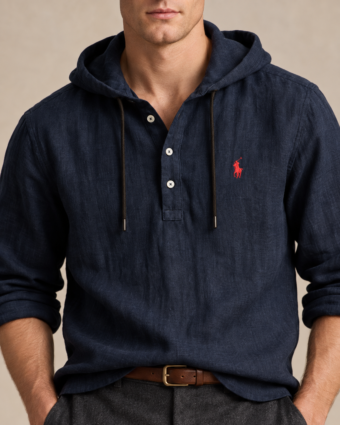 Linen-Blend Hooded Shirt