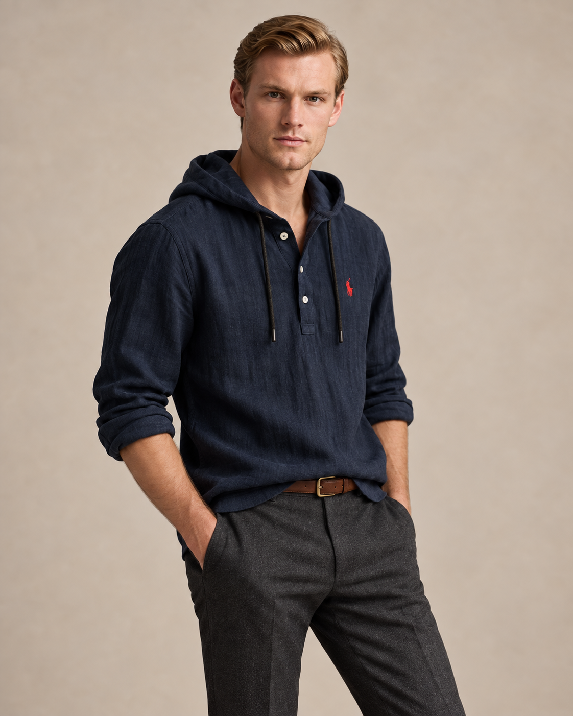 Linen-Blend Hooded Shirt