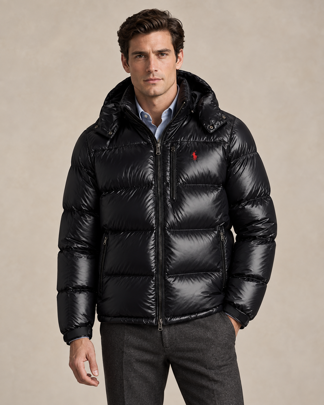 Lacquered-Shell Down Jacket