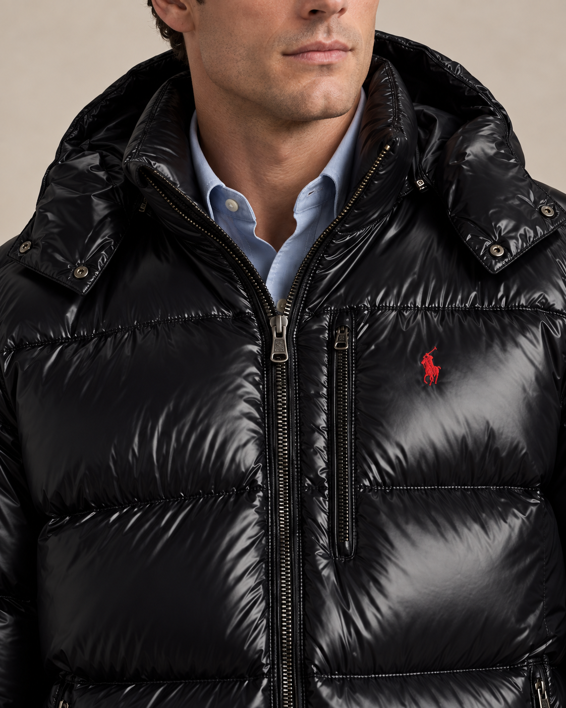 Lacquered-Shell Down Jacket