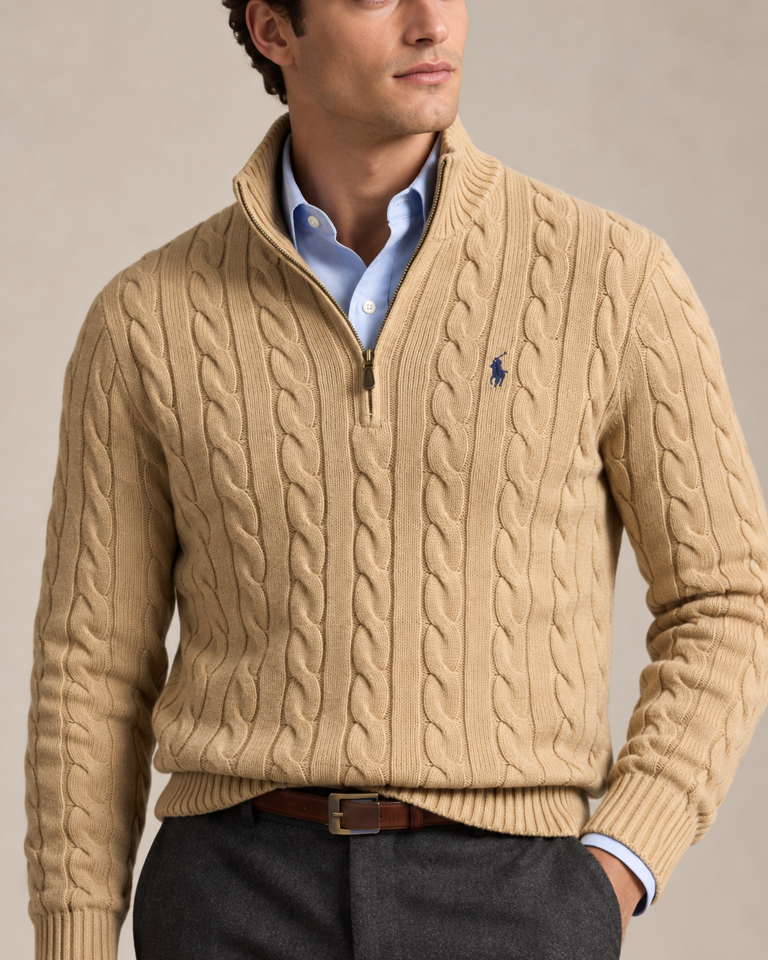 Cable-Knit Cotton Quarter-Zip Jumper