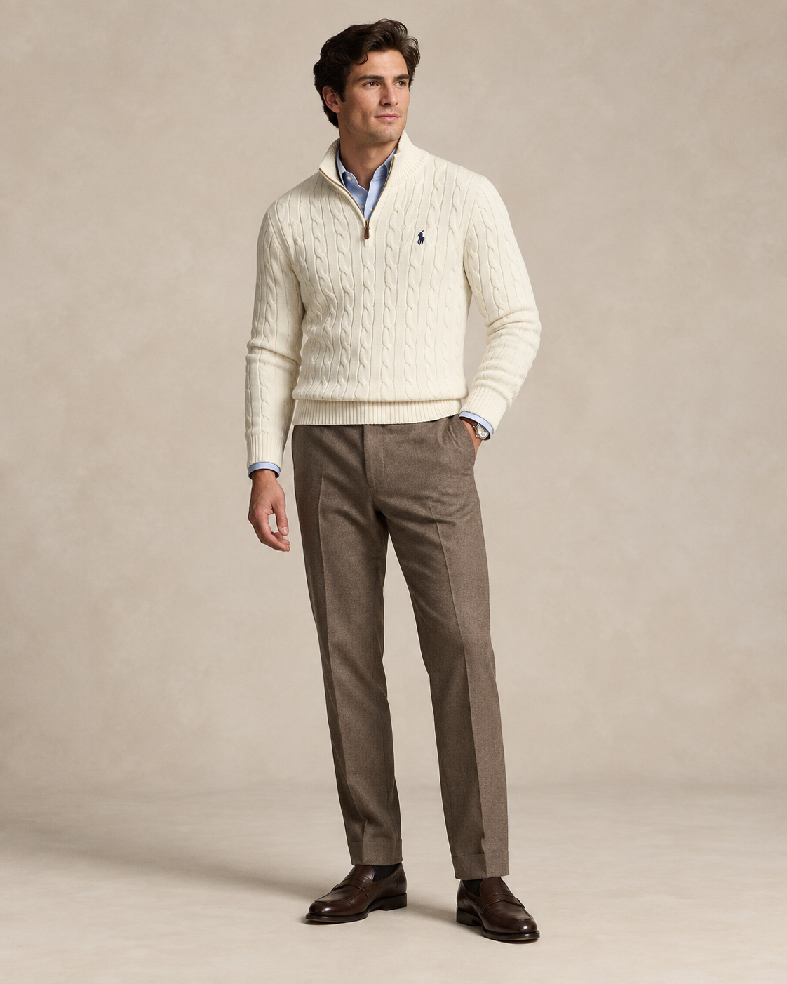 Cable-Knit Cotton Quarter-Zip Jumper