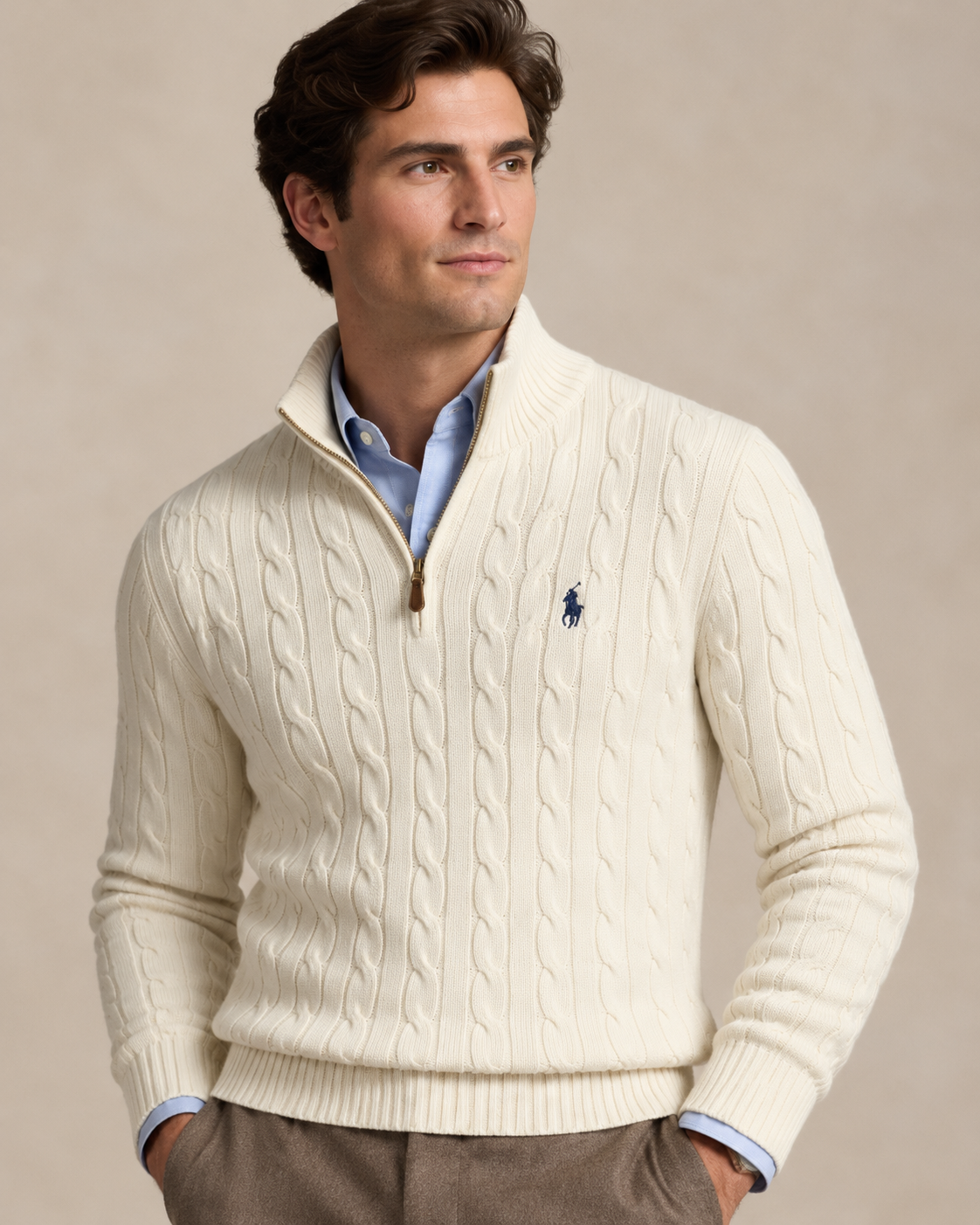 Cable-Knit Cotton Quarter-Zip Jumper