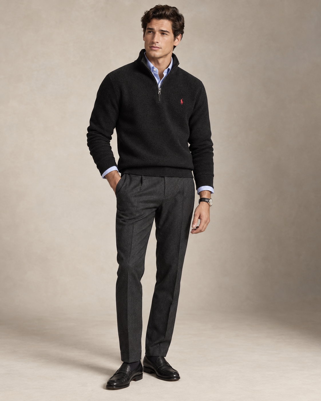 Mesh-Knit Cotton Quarter-Zip Jumper