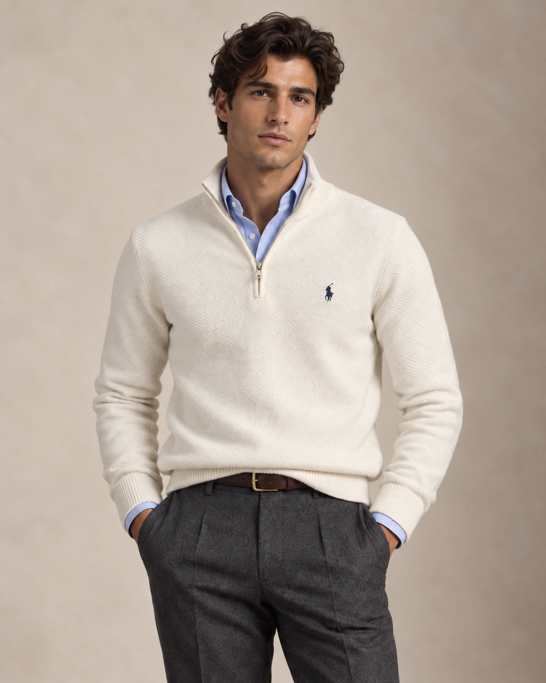 Mesh-Knit Cotton Quarter-Zip Jumper