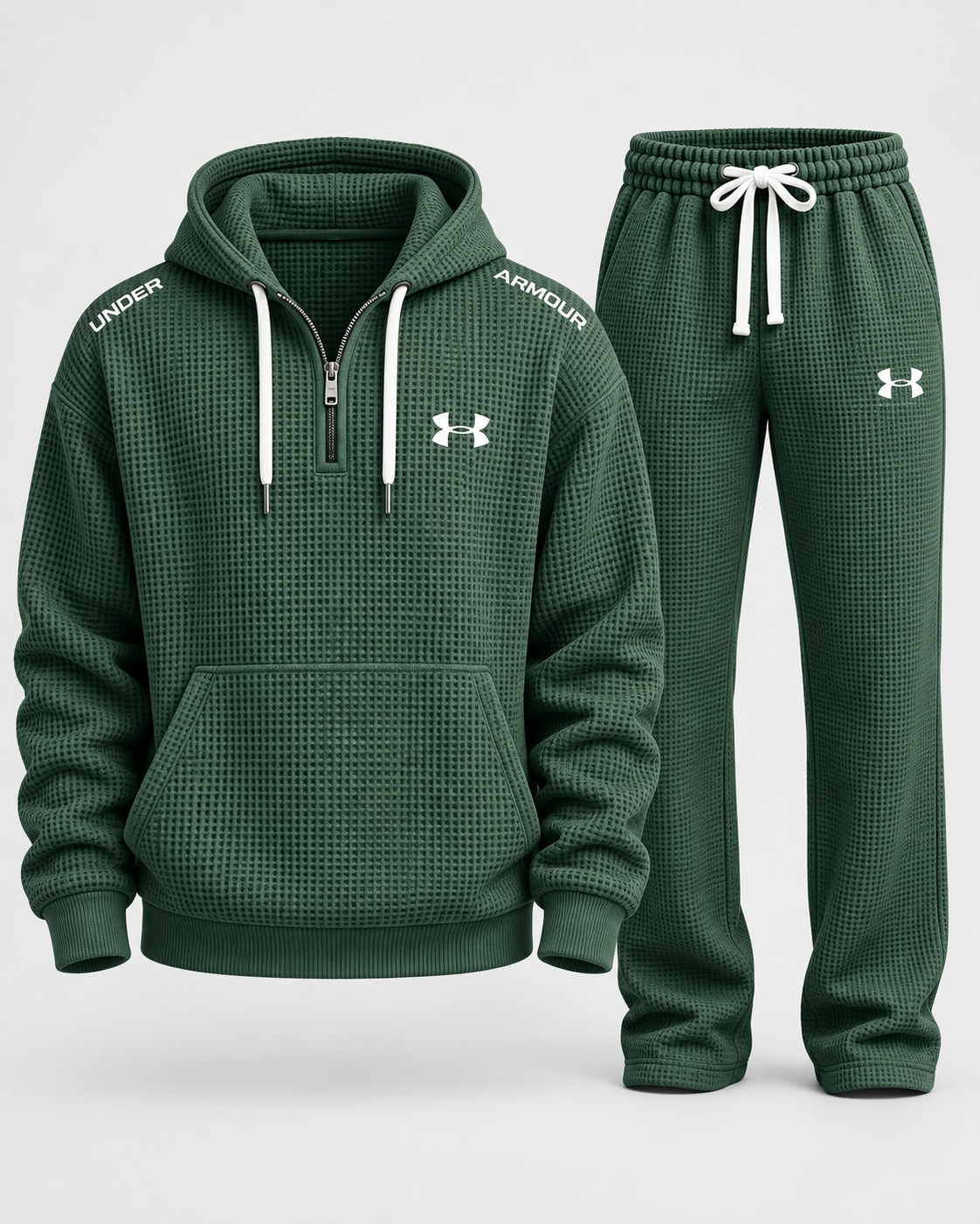 Waffle-Knit Half-Zip Tracksuit Set