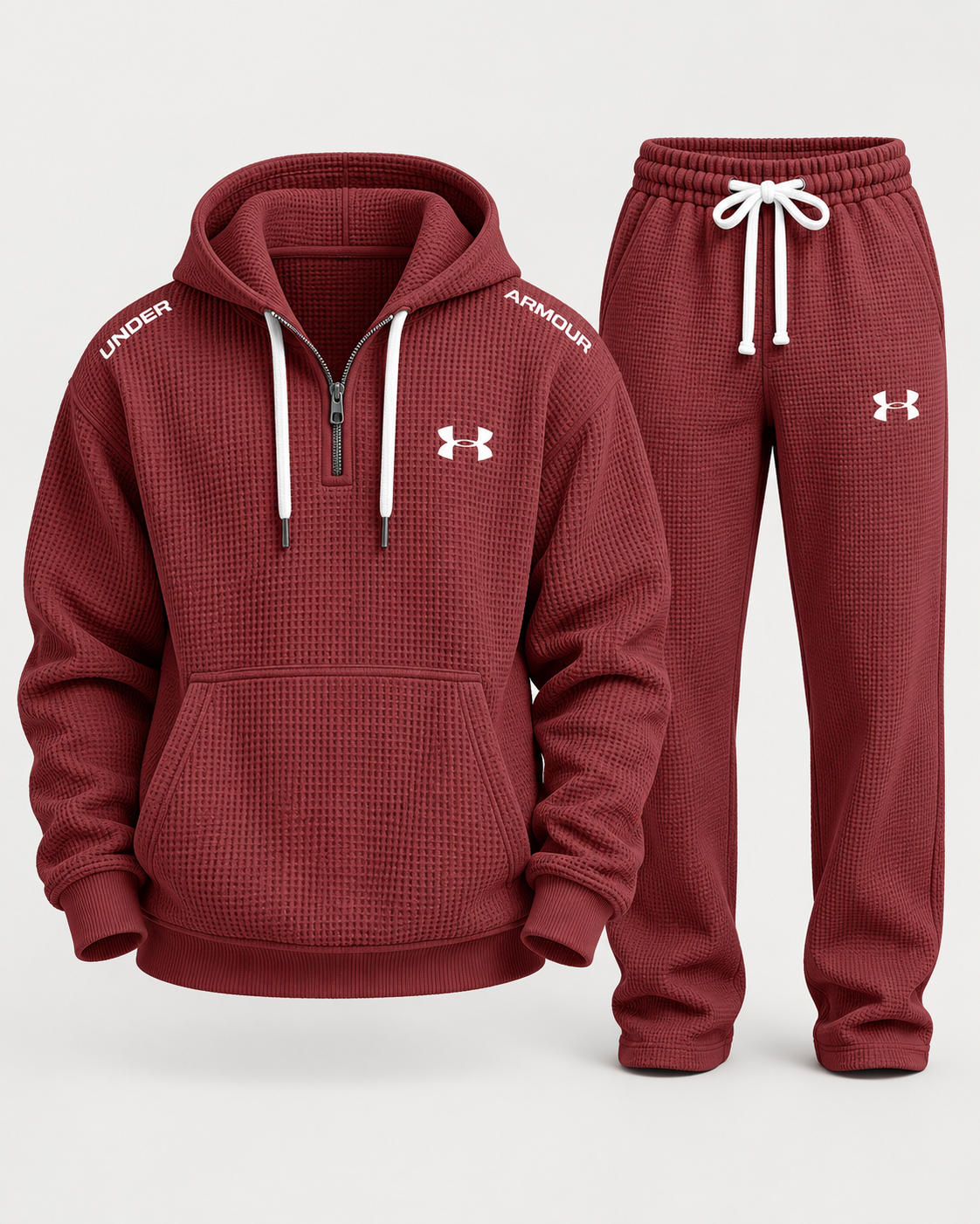 Waffle-Knit Half-Zip Tracksuit Set