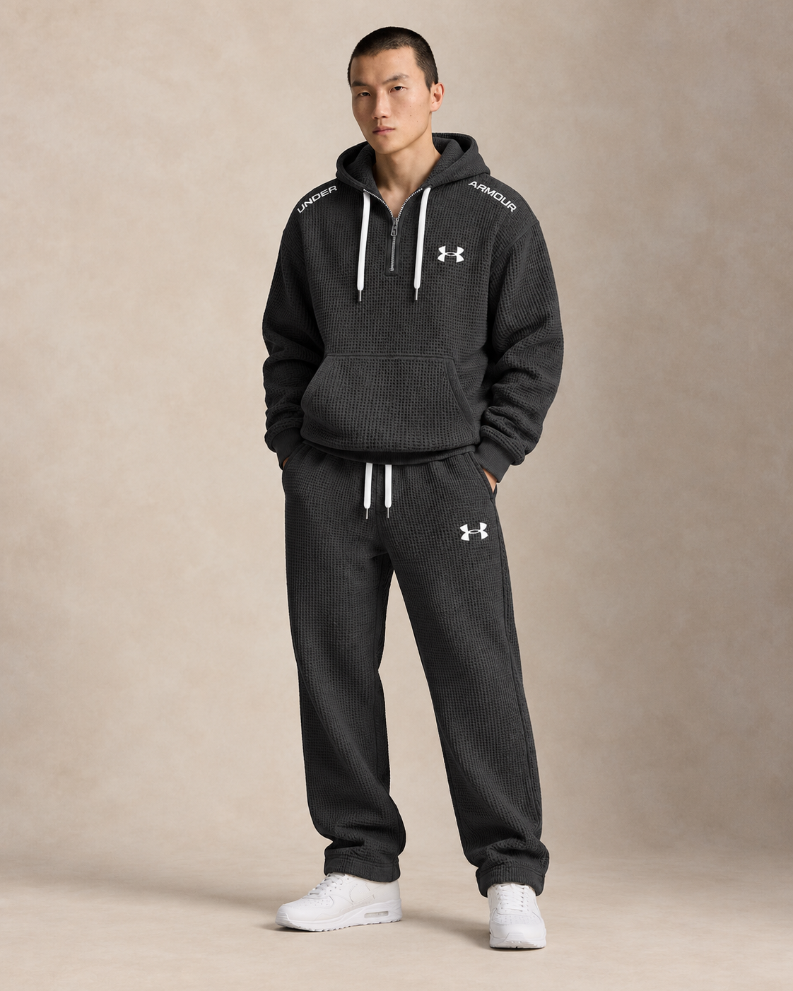 Waffle-Knit Half-Zip Tracksuit Set