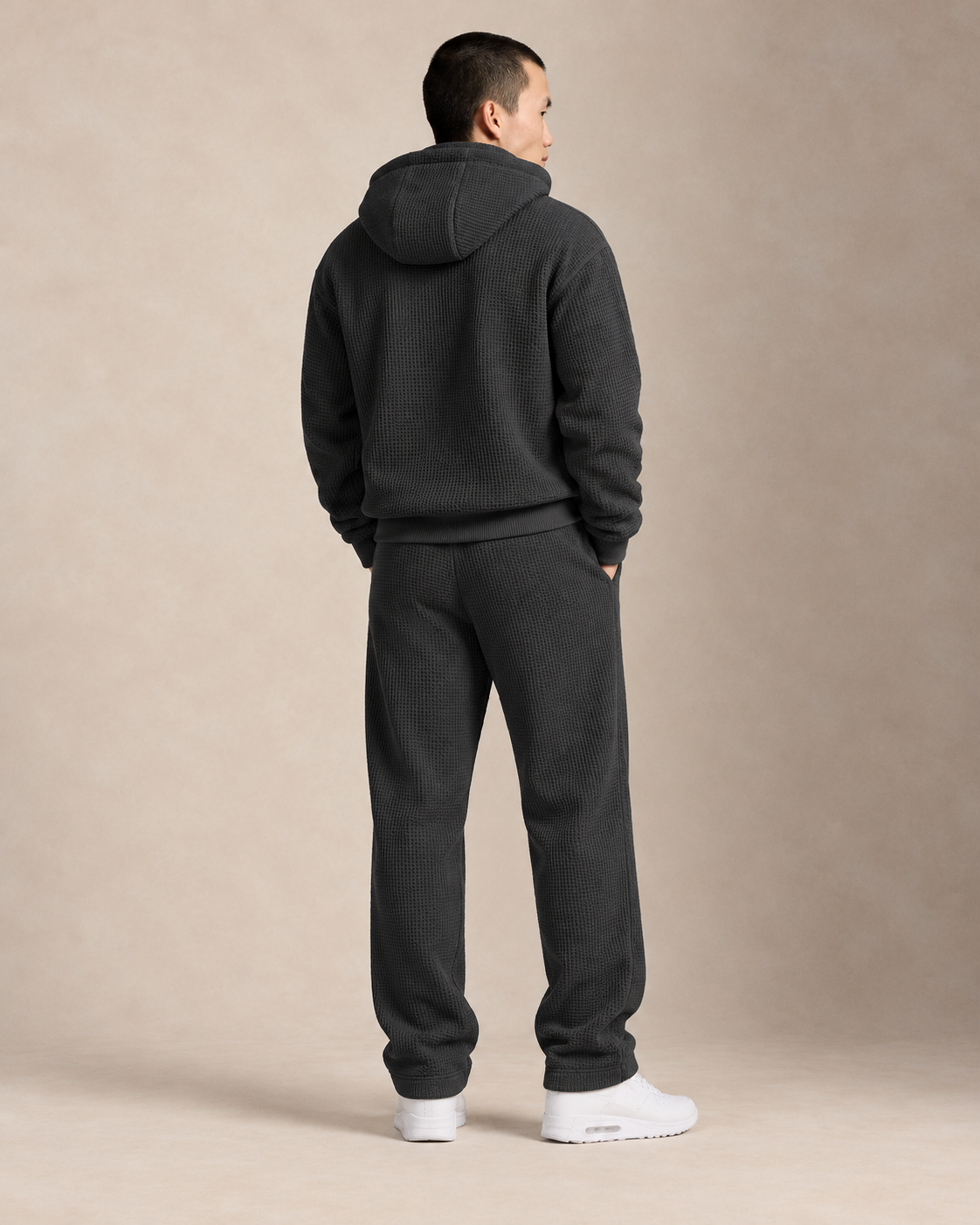 Waffle-Knit Half-Zip Tracksuit Set