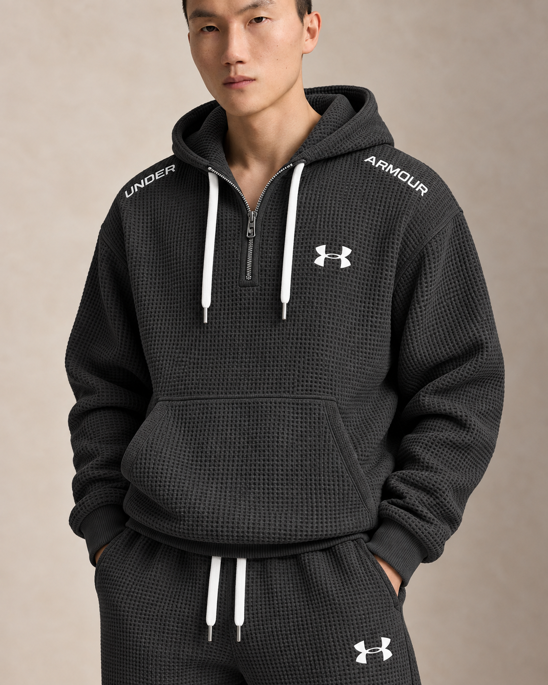 Waffle-Knit Half-Zip Tracksuit Set