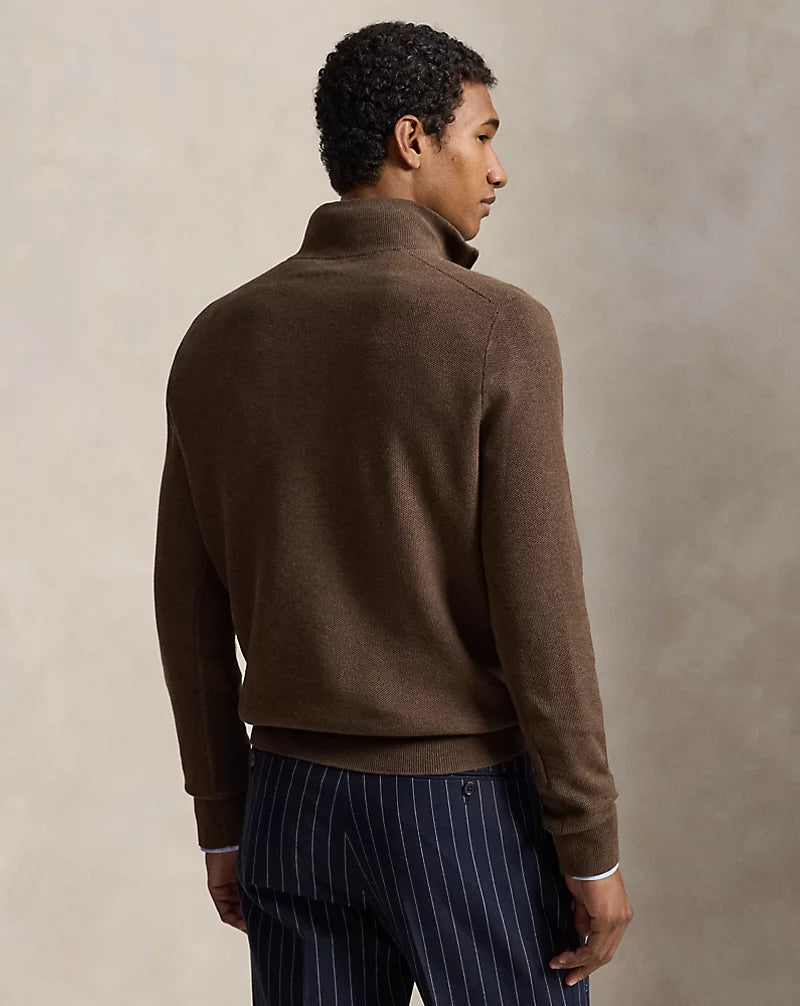 Mesh-Knit Cotton Quarter-Zip Jumper