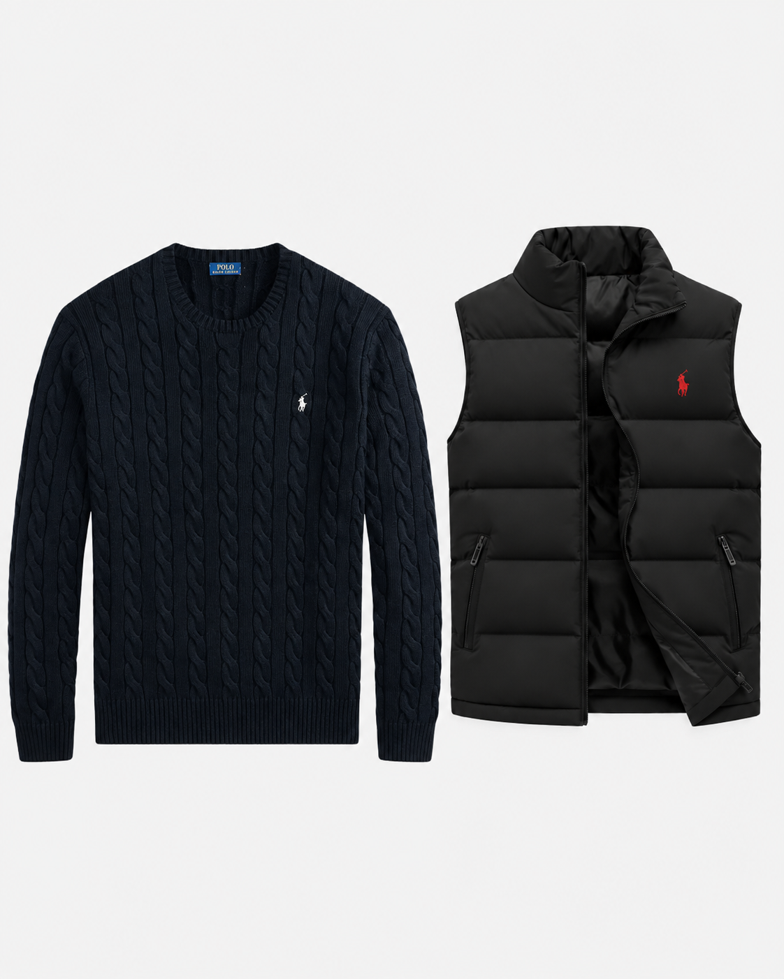 Set aus Zopfstrick-Pullover & gestepptem Gilet