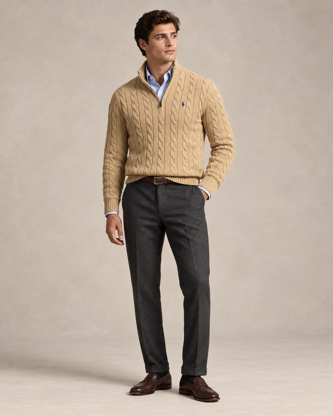 Cable-Knit Cotton Quarter-Zip Jumper — men's quarter-zip jumpers, close-up