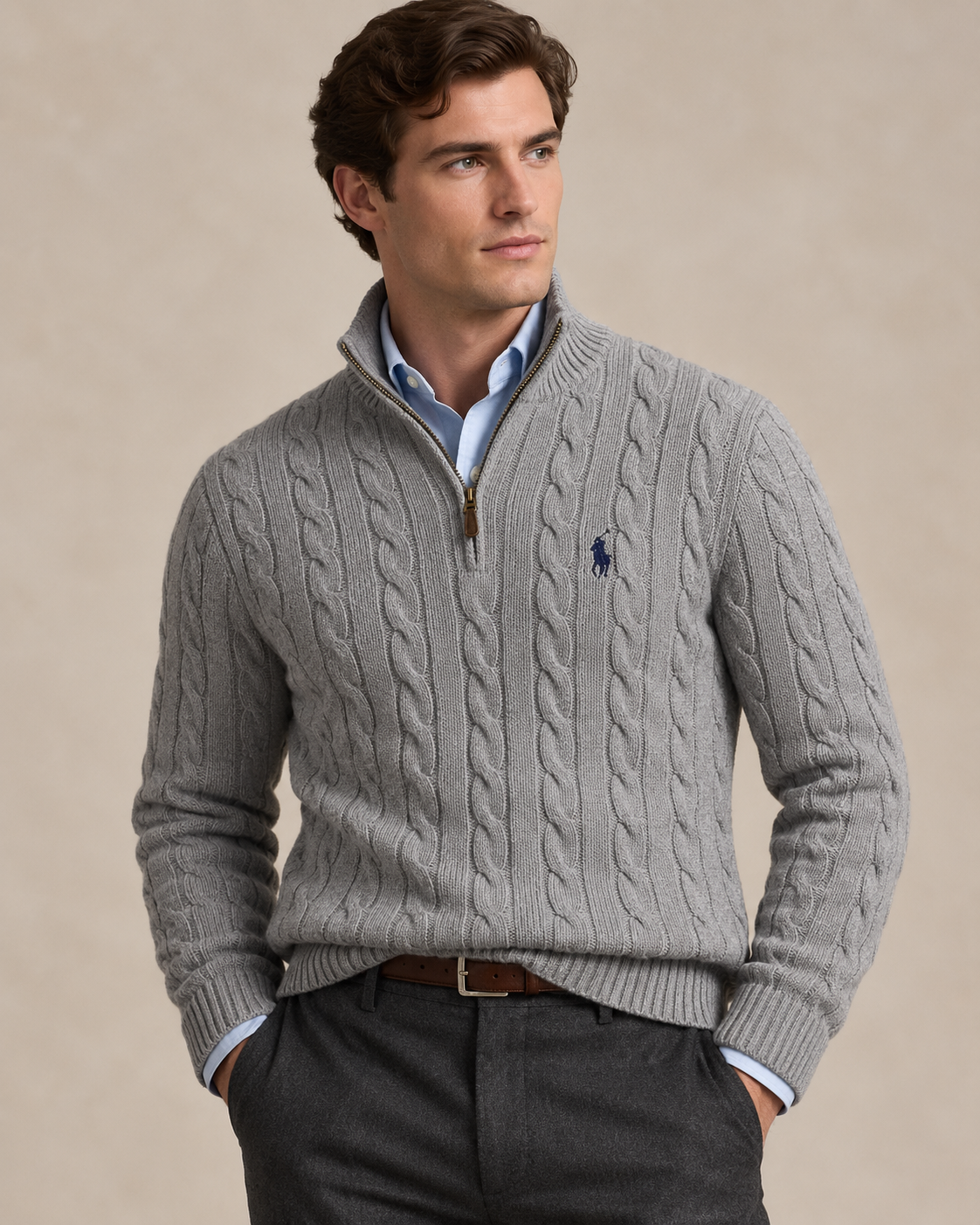 Cable-Knit Cotton Quarter-Zip Jumper — men's quarter-zip jumpers, close-up