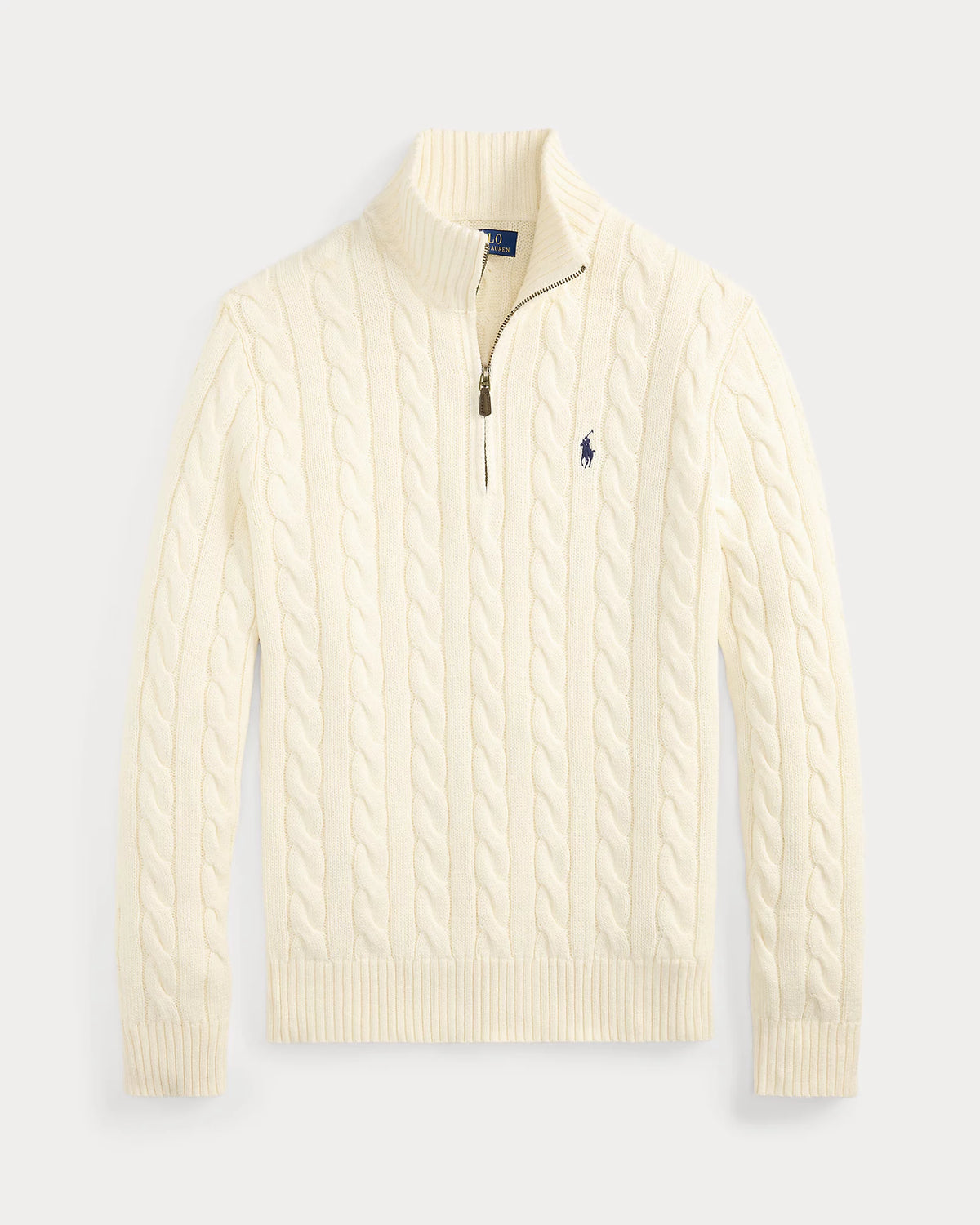 Cable-Knit Cotton Quarter-Zip Jumper — men's quarter-zip jumpers, front view
