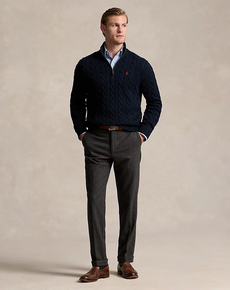 Cable-Knit Cotton Quarter-Zip Jumper — men's quarter-zip jumpers, side view