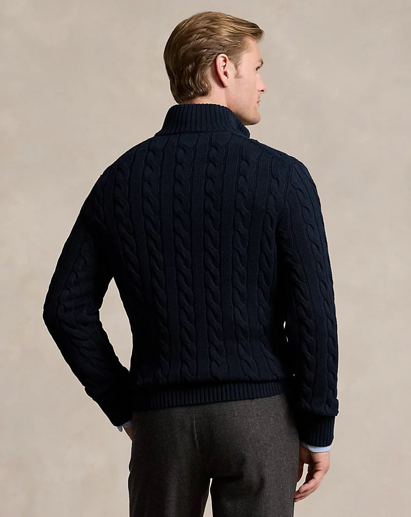 Cable-Knit Cotton Quarter-Zip Jumper — men's quarter-zip jumpers, detail