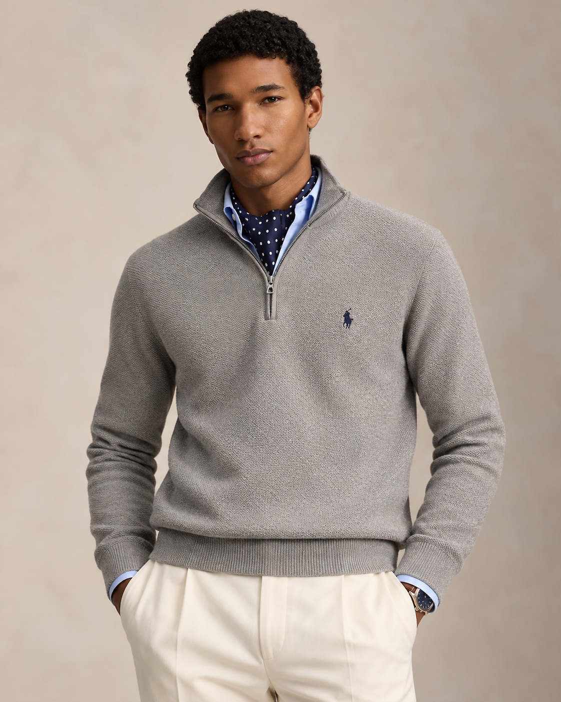 Mesh-Knit Cotton Quarter-Zip Jumper — men's quarter-zip jumpers, detail