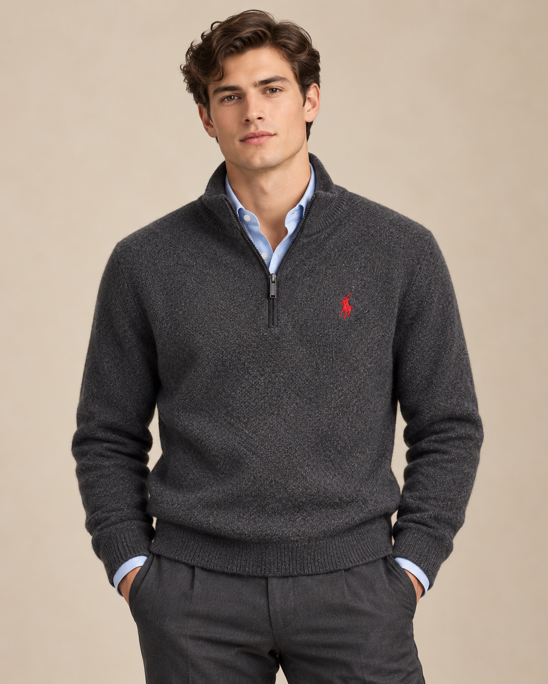 Mesh-Knit Cotton Quarter-Zip Jumper — men's quarter-zip jumpers, front view