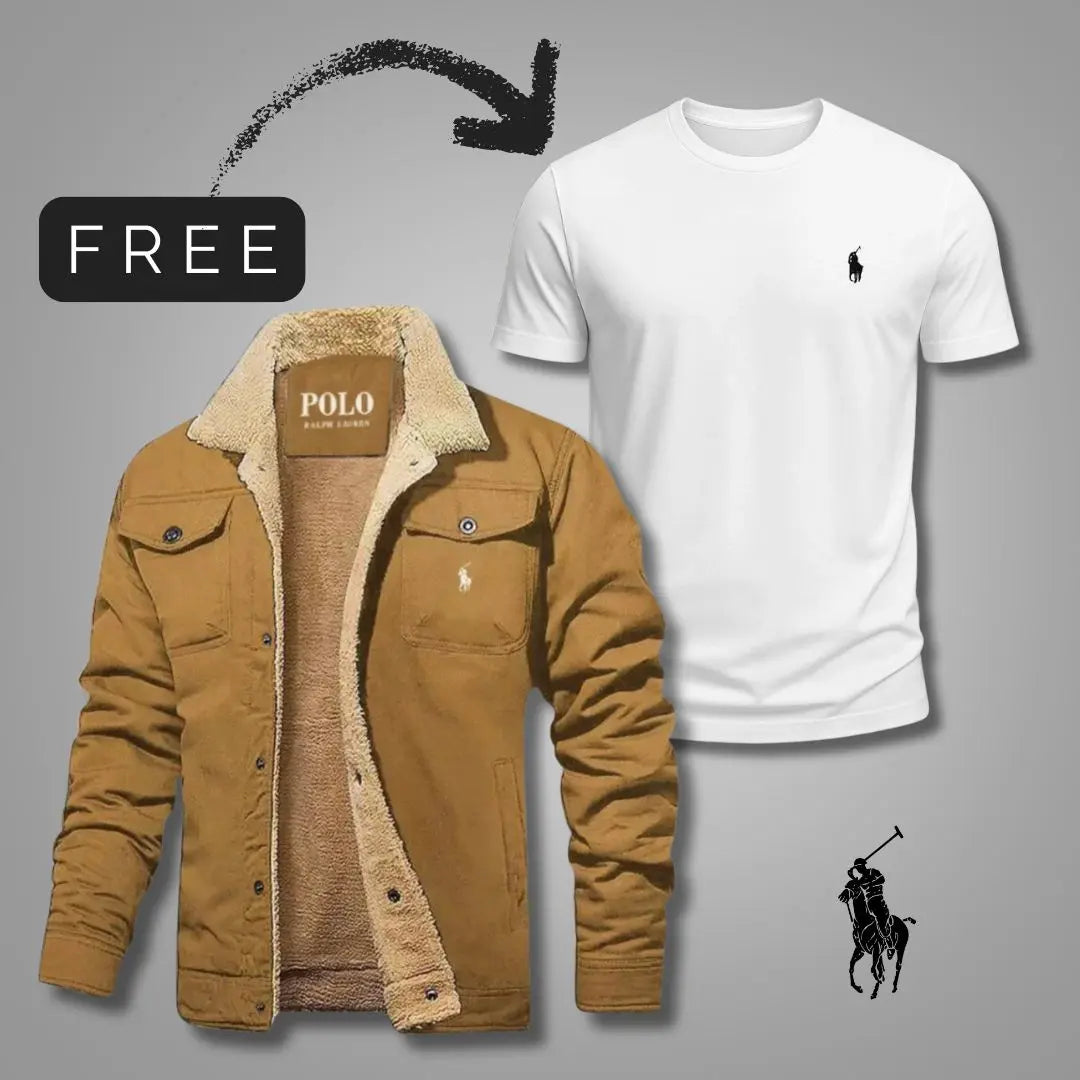 Sherpa-Lined Jacket & T-Shirt Set — men's sets in beige, front view