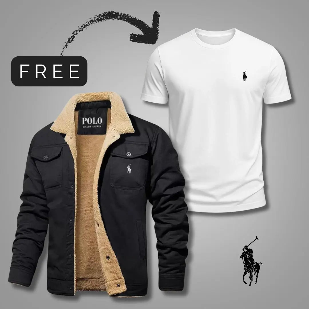 Sherpa-Lined Jacket & T-Shirt Set — men's sets in black, front view