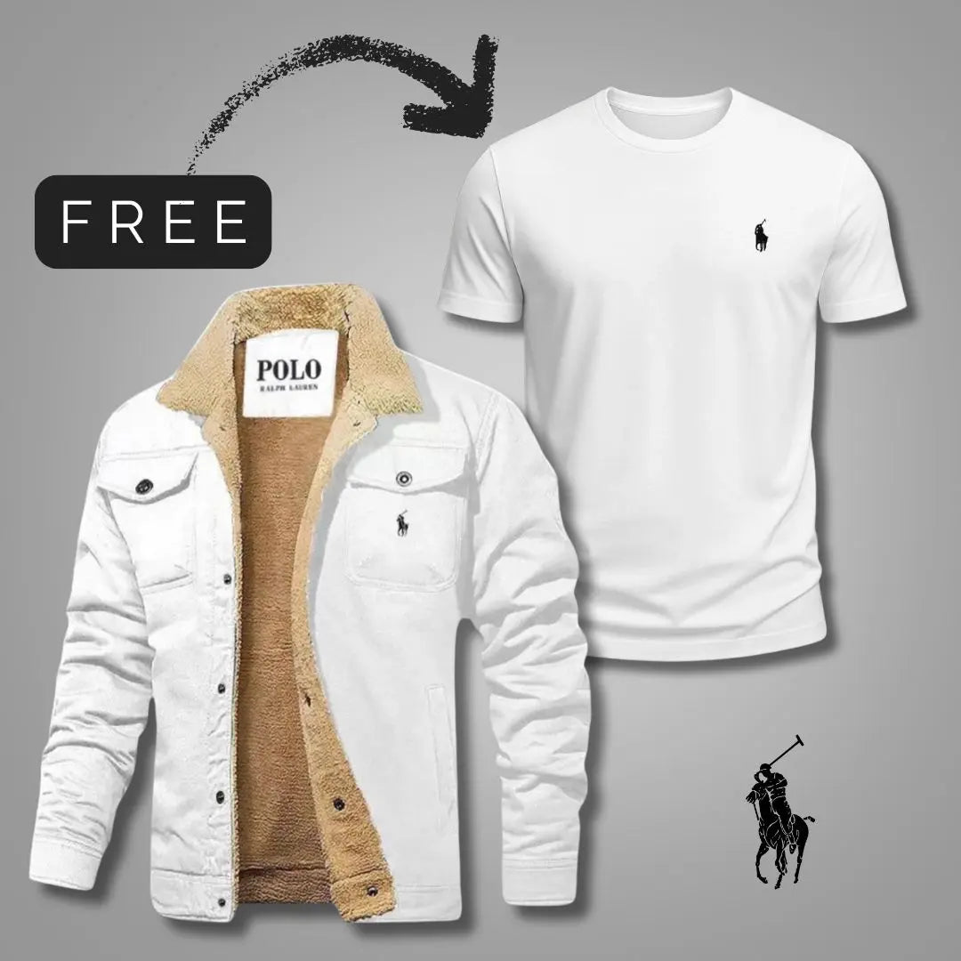 Sherpa-Lined Jacket & T-Shirt Set — men's sets in navy, front view
