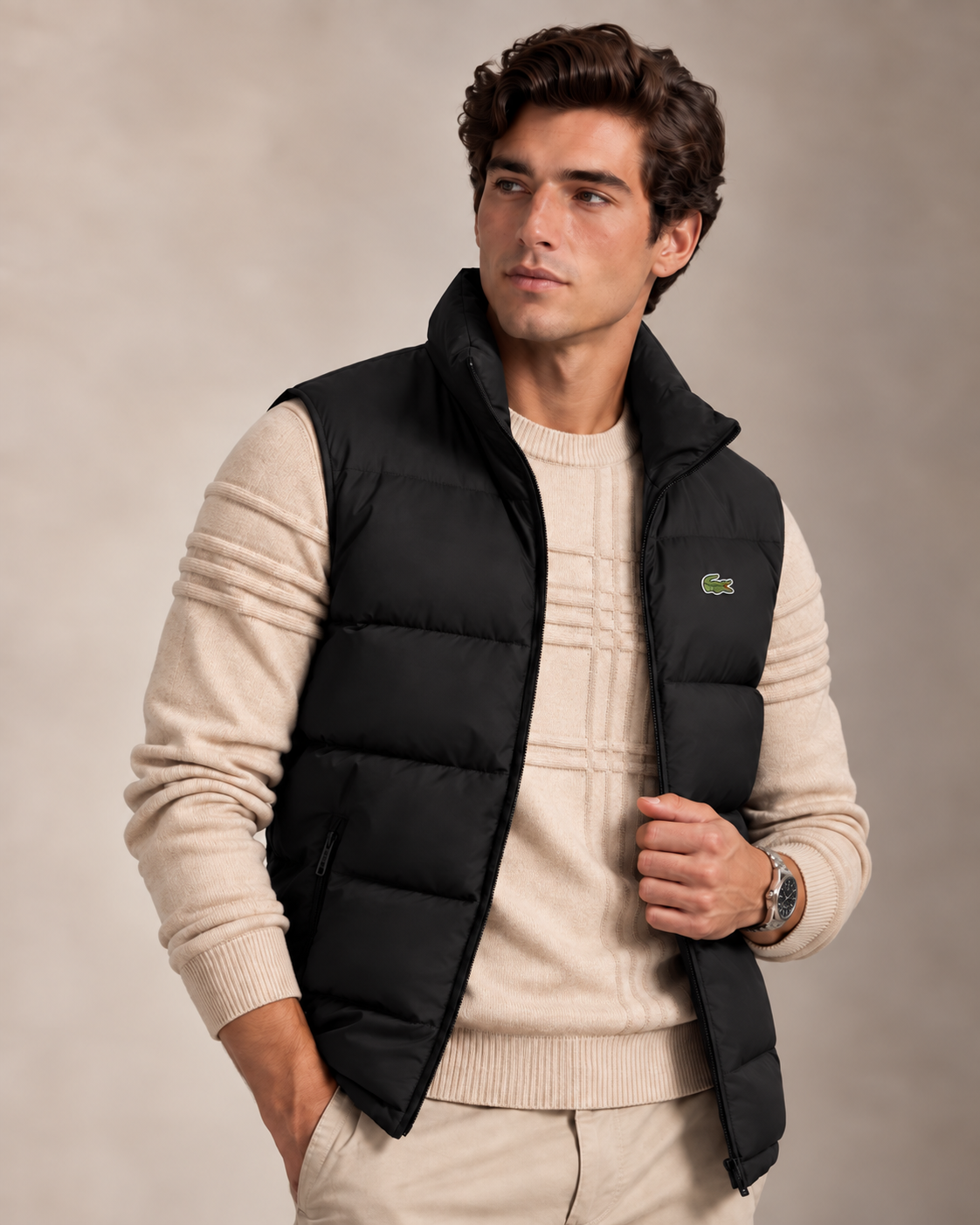 Ensemble pull & gilet en coton texturé