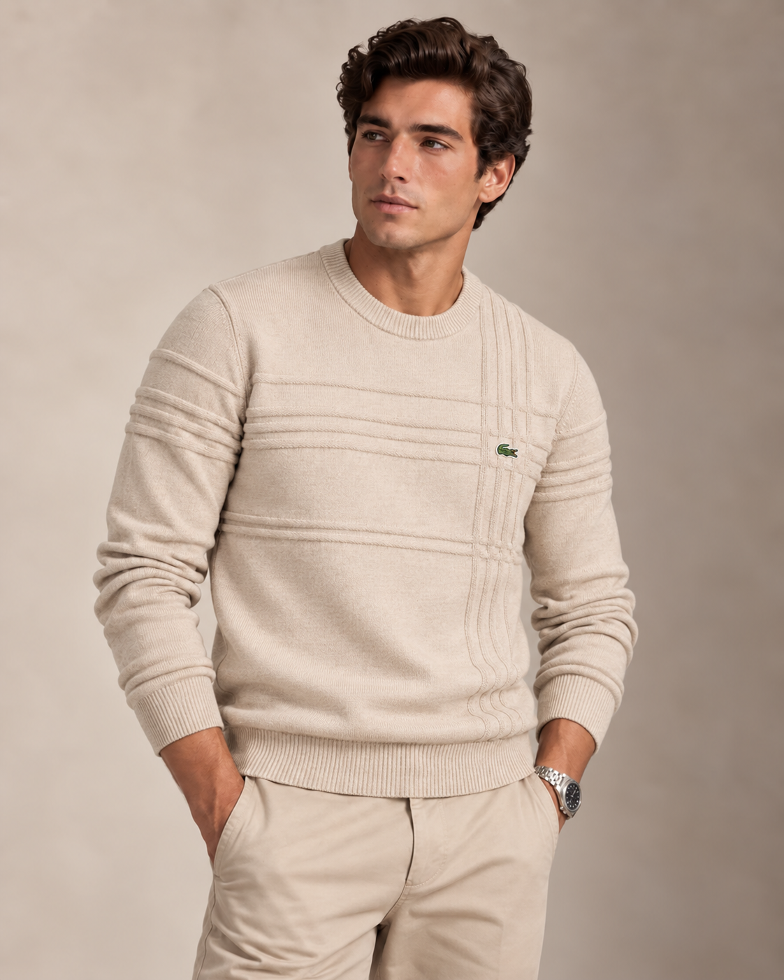 Ensemble pull & gilet en coton texturé