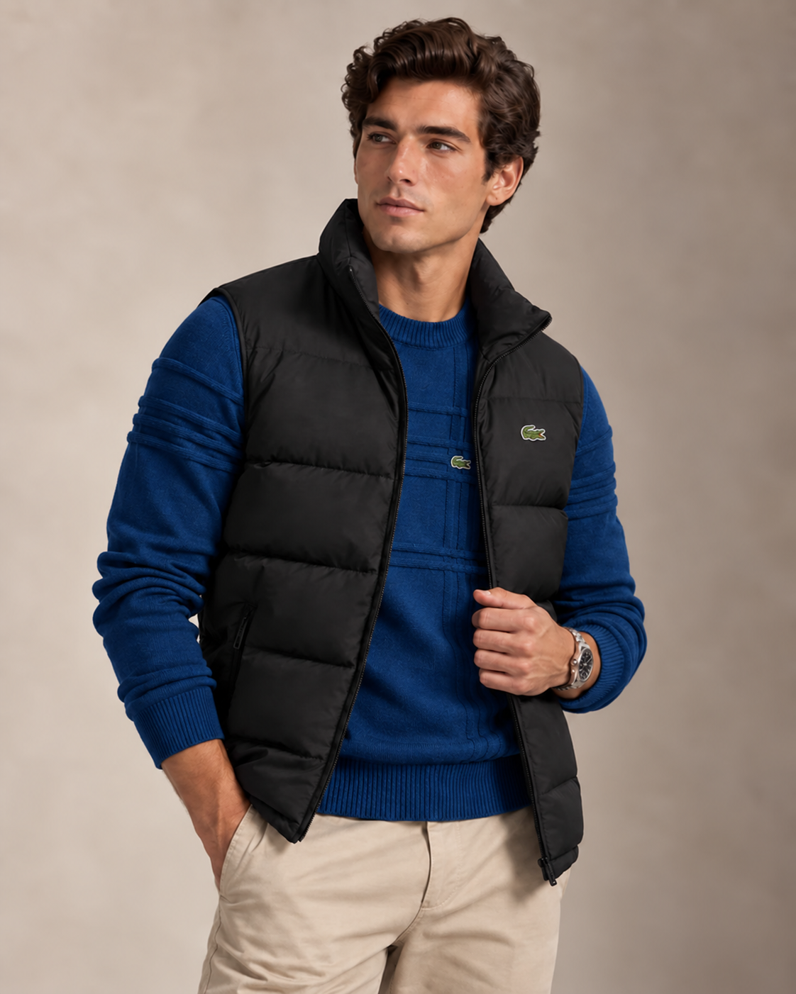 Ensemble pull & gilet en coton texturé