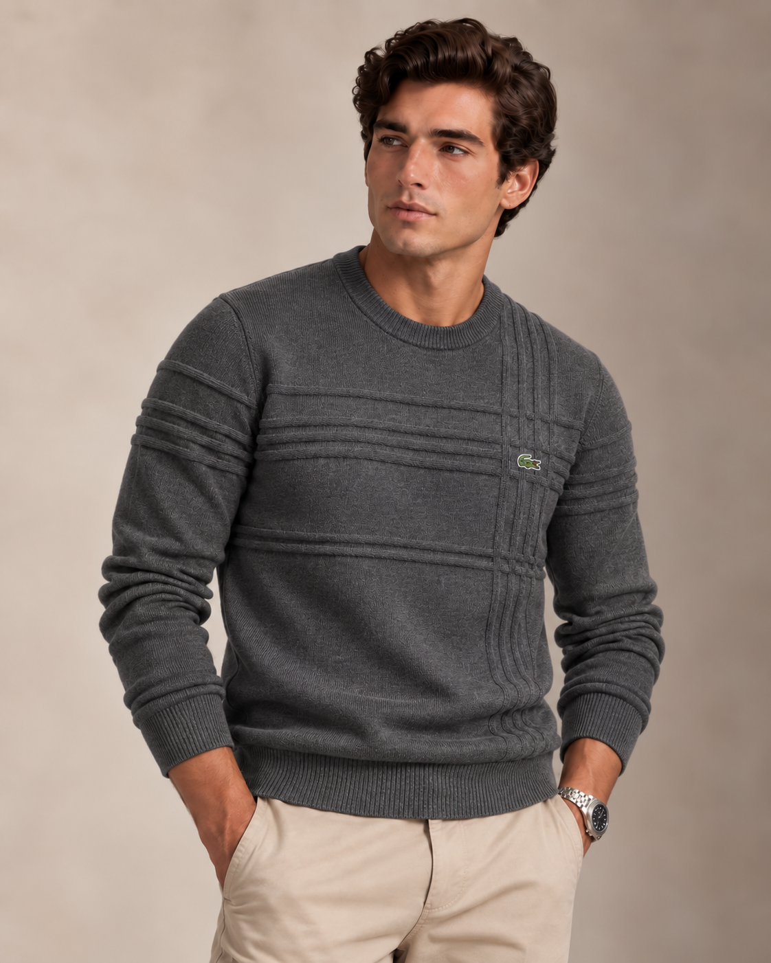 Ensemble pull & gilet en coton texturé