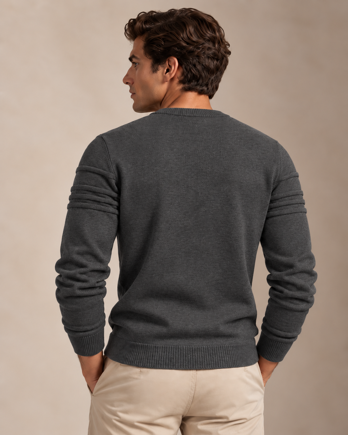Textured Cotton Jumper & Vest Set — men's knitwear sets, back view