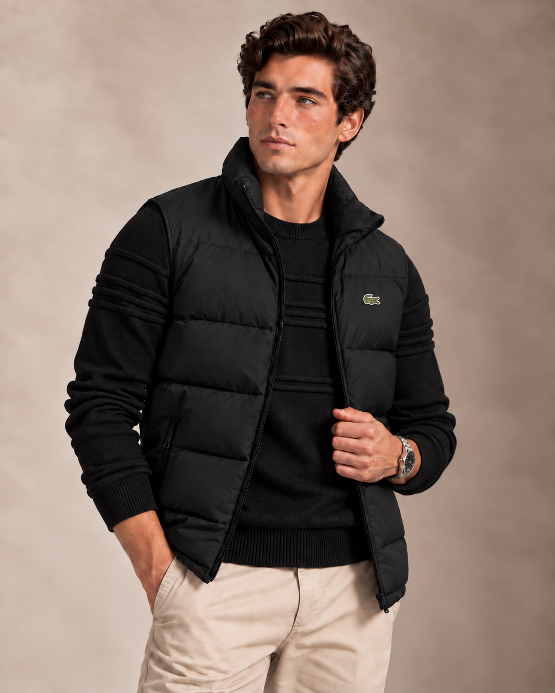 Ensemble pull & gilet en coton texturé