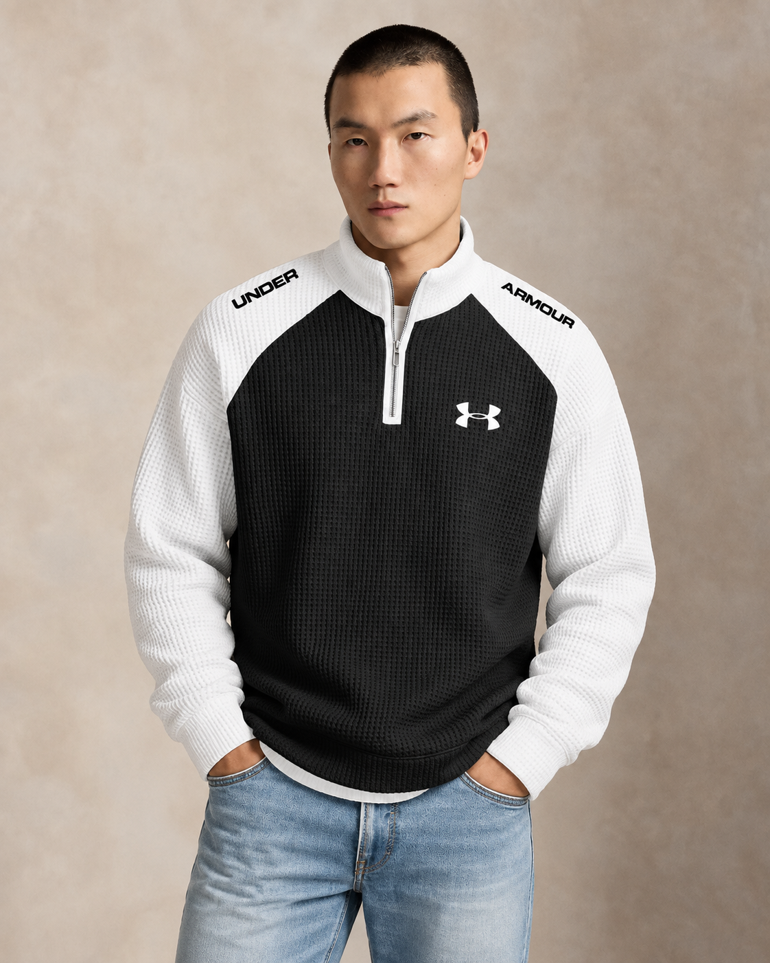 Textured Performance Quarter-Zip Jumper — men's quarter-zip jumpers, styled