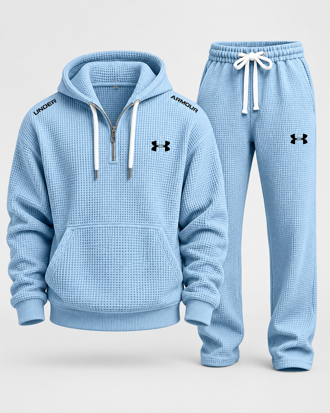 Waffle-Knit Half-Zip Tracksuit Set — men's tracksuits, flat lay